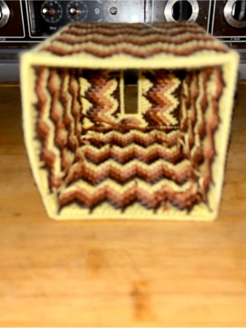 Vintage Chevron Needlepoint Tissue Box Cover - Yellow, Brown, Orange
